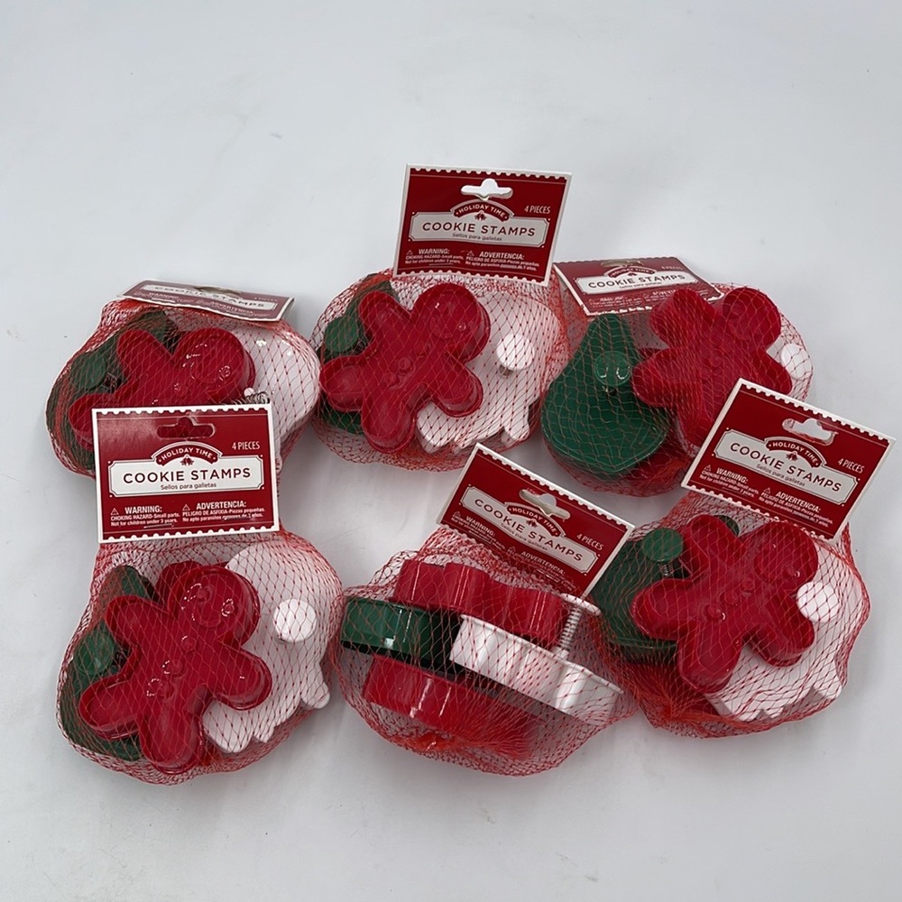 6Holiday Time Cookie Cutters / Stamps with Attached Handles ( 4 Piece in a pack)